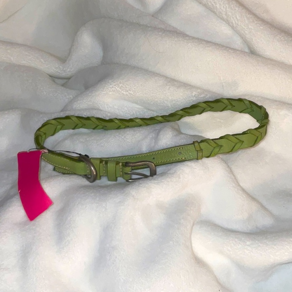 New green braid leather collar 22”